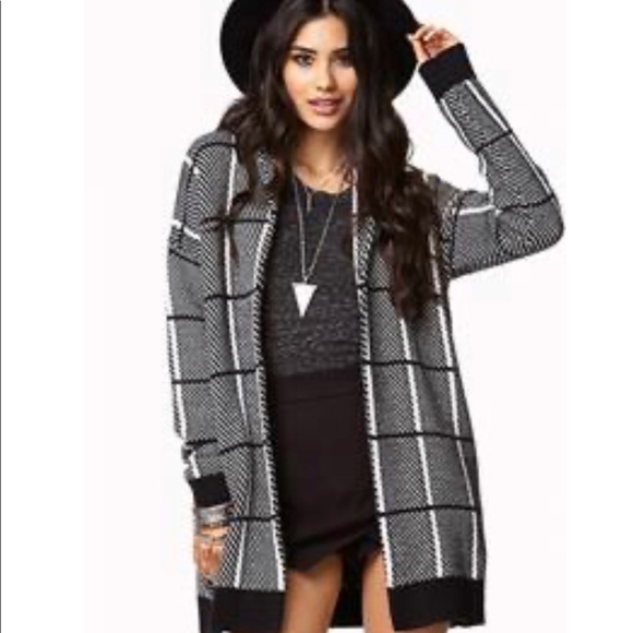 Forever 21 Sweaters - Forever21 Black and White Windowpane Cardigan